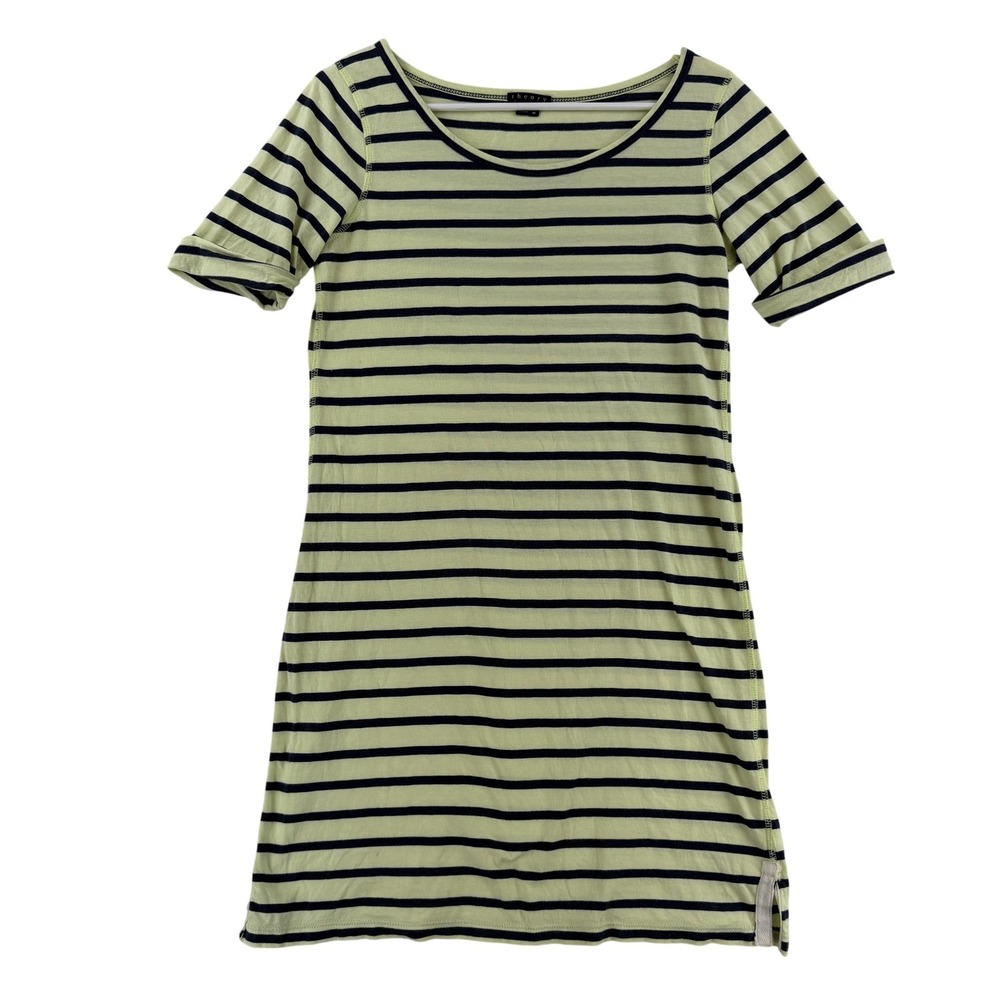 Theory Dress Womens Medium Green Striped Jersey T Shirt Short Sleeve Mini Casual